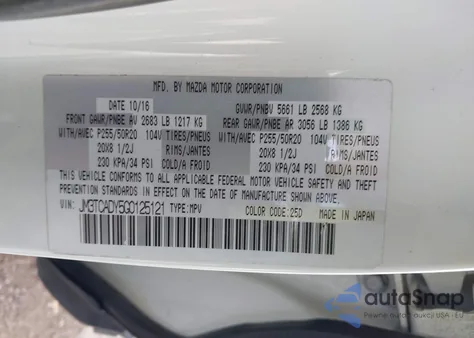 2016 Mazda Cx-9 Grand Touring from USA, damaged, VIN JM3TCADY5G0125121